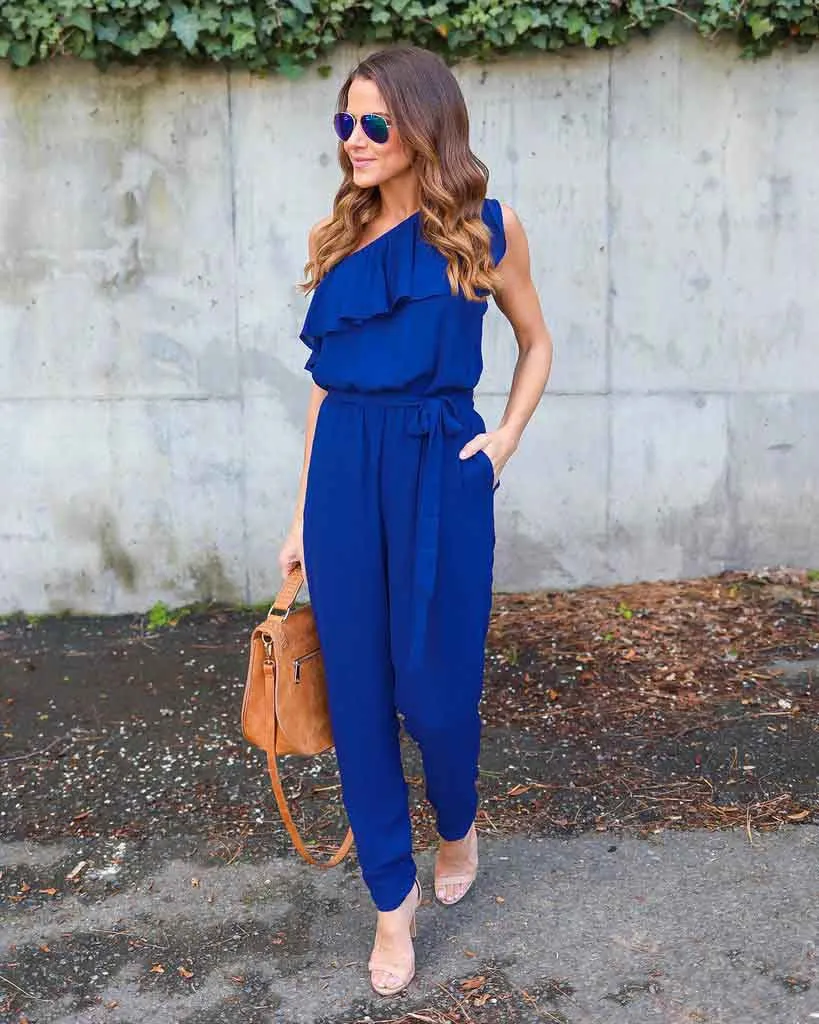 One Shoulder Chiffon Rompers