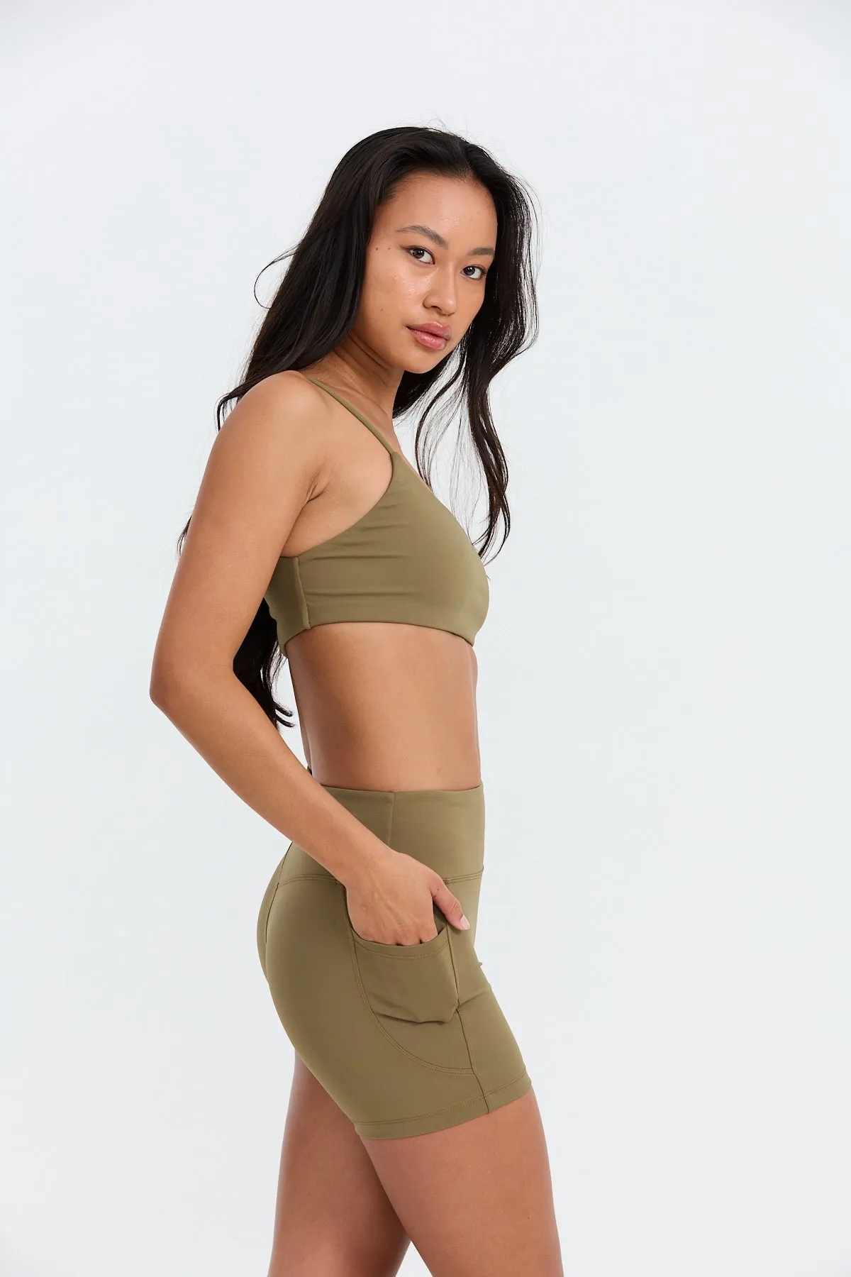 One Shoulder Sports Bra - Khaki