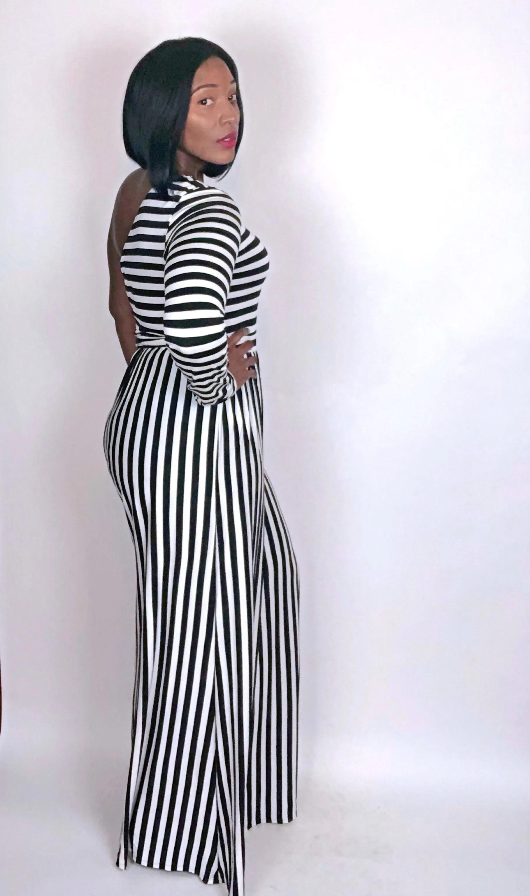 One Shoulder Stripe Jumpsuit