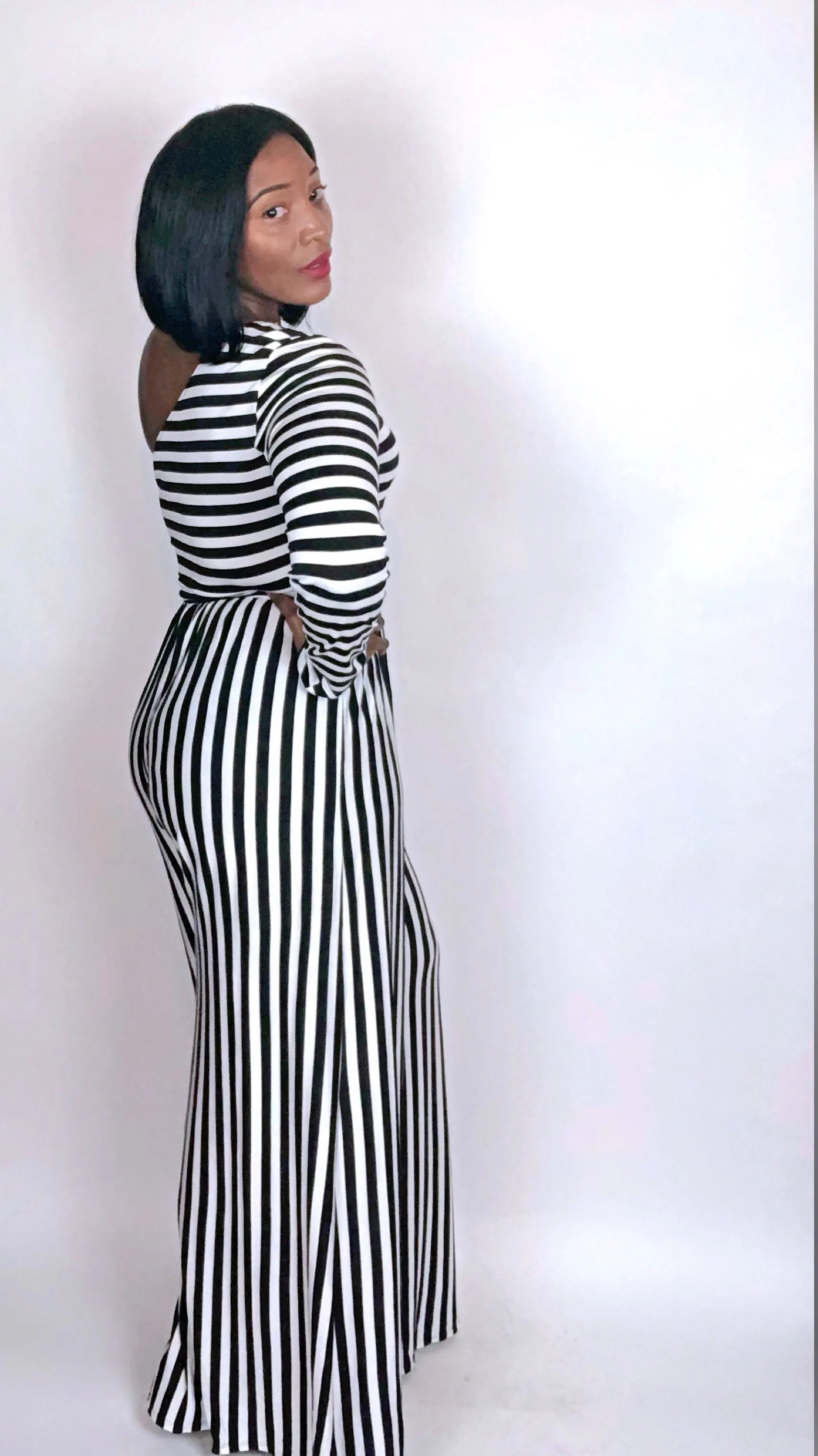 One Shoulder Stripe Jumpsuit
