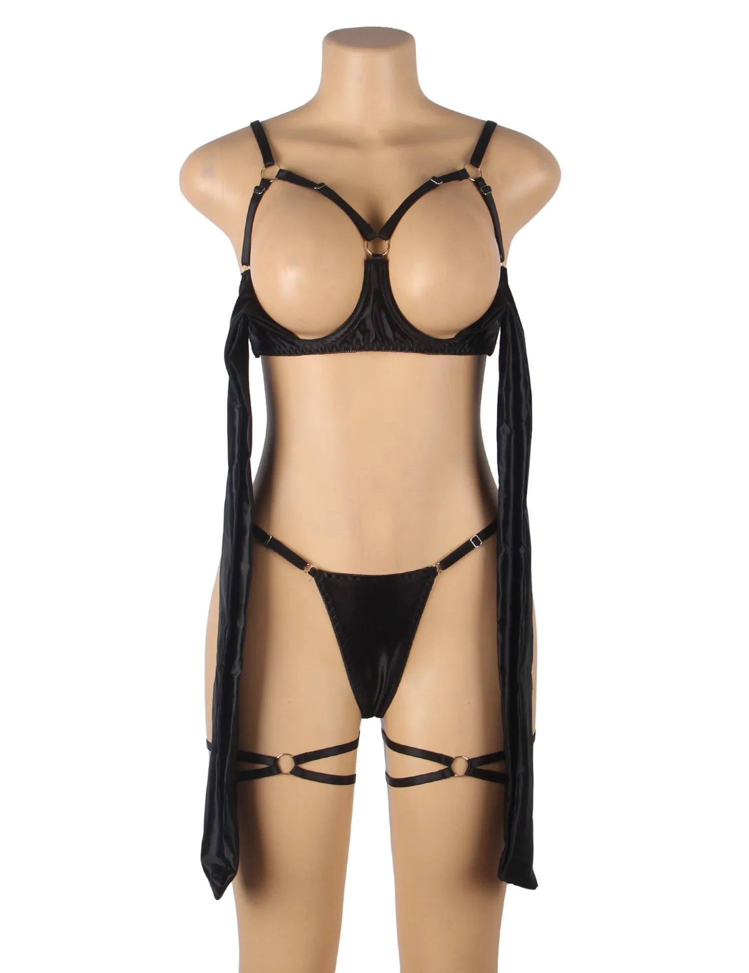 Openable Red & Black Bow Sexy Bra Egypt Set