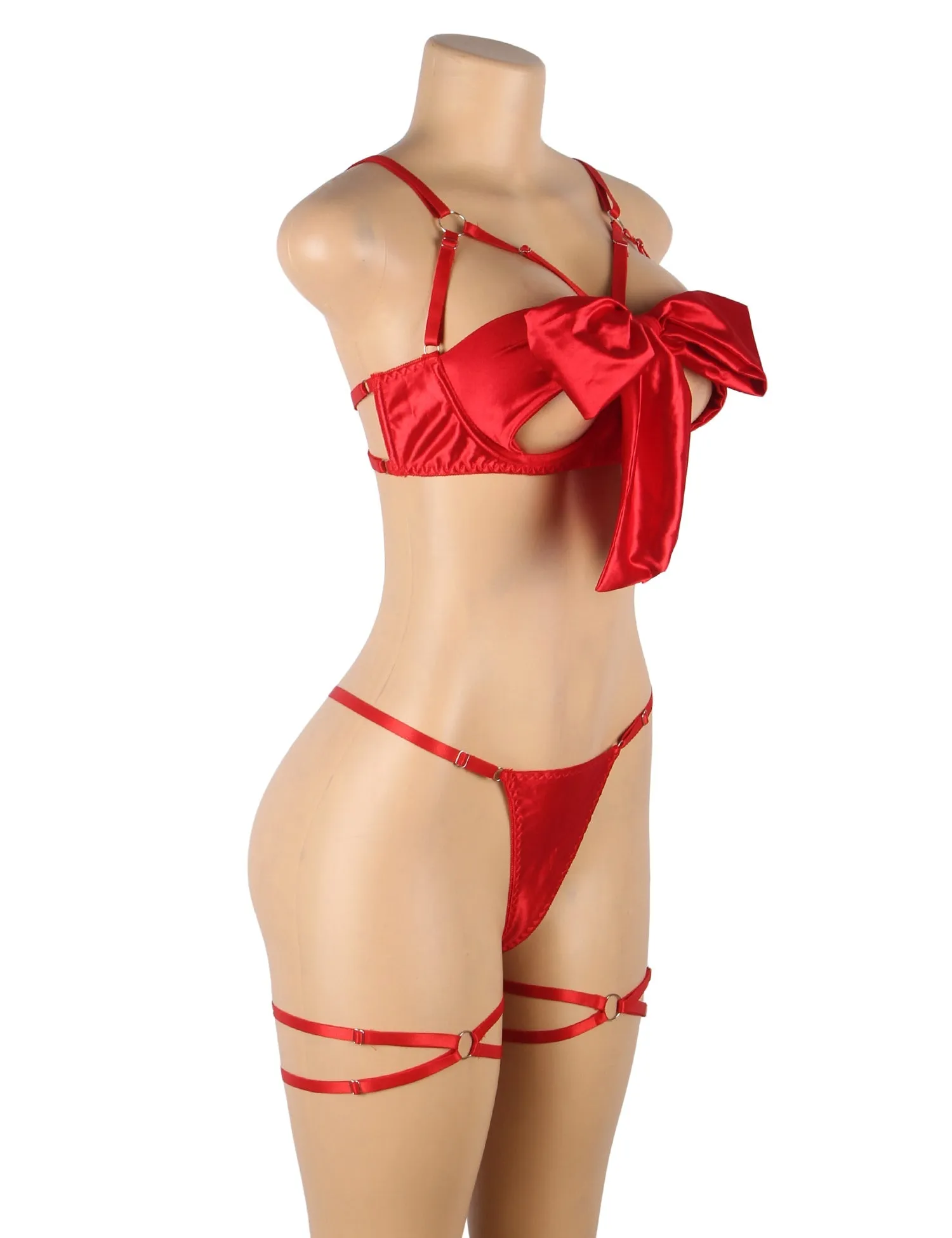 Openable Red & Black Bow Sexy Bra Egypt Set