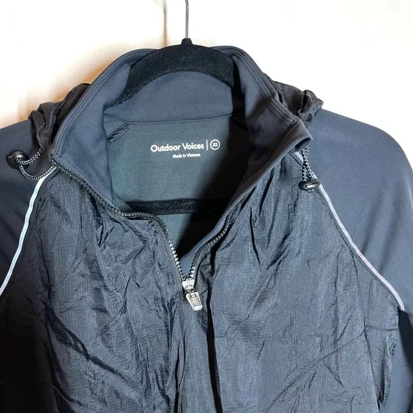 Outdoor Voices Black FrostKnit Hoodie Quarter Zip Jacket Womens Size XS