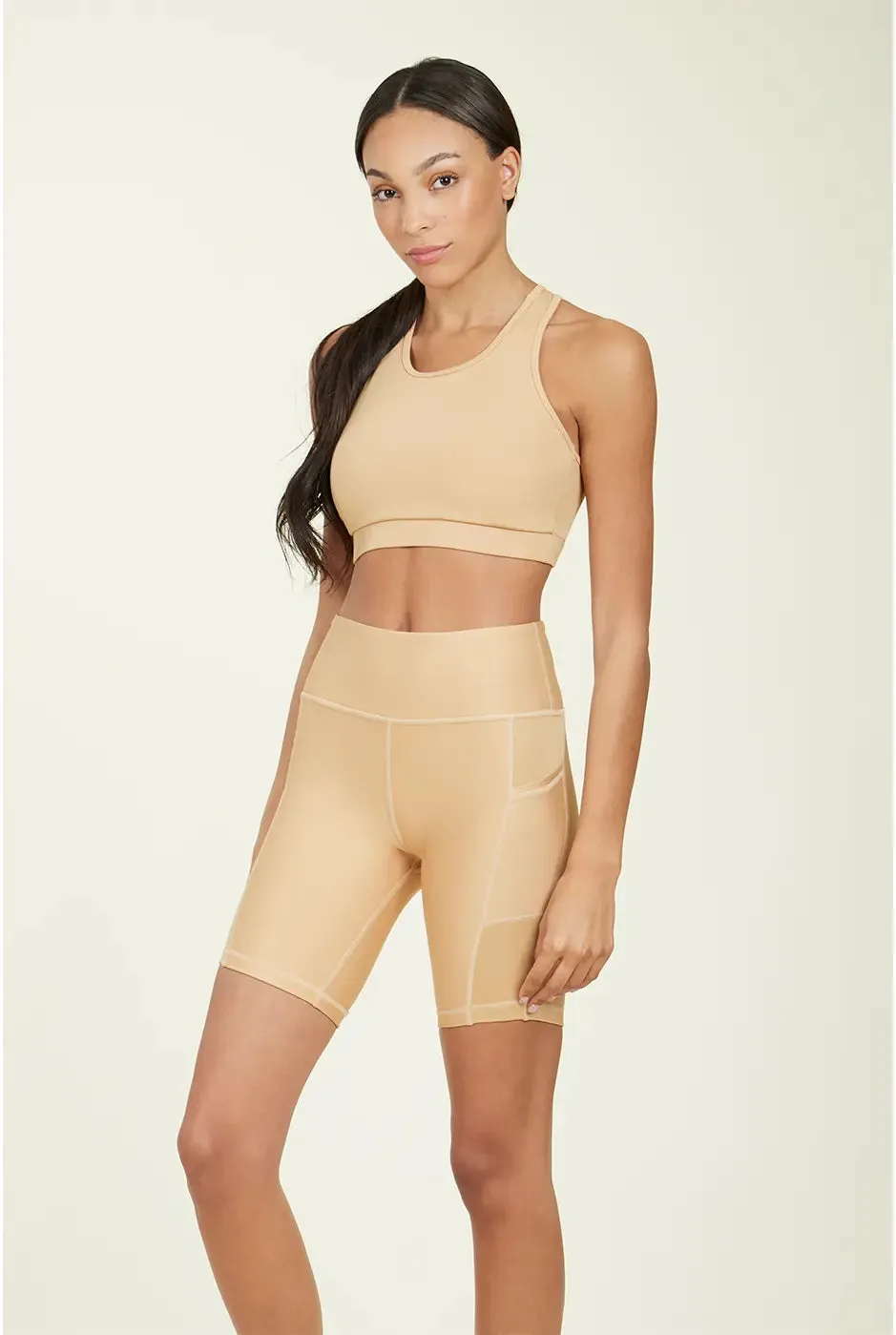 Over-Time Recycled Poly Biker Shorts in Doe by ALAMAE