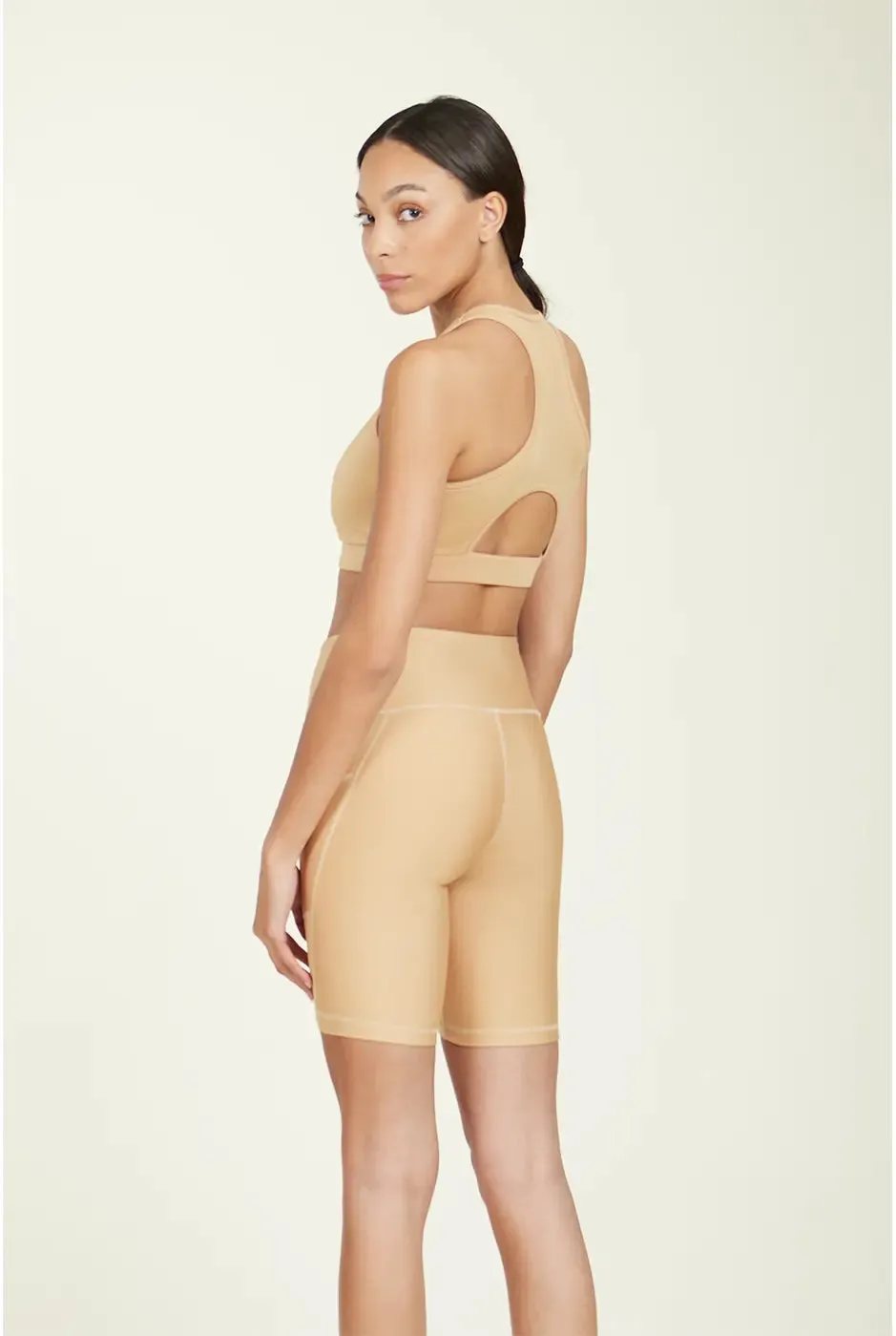 Over-Time Recycled Poly Biker Shorts in Doe by ALAMAE