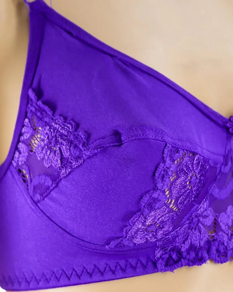 Pack of 2 - Madam Bra - JOY - Non Padded, Non Wired Bra, Soft Jersey Cotton Lace Bra