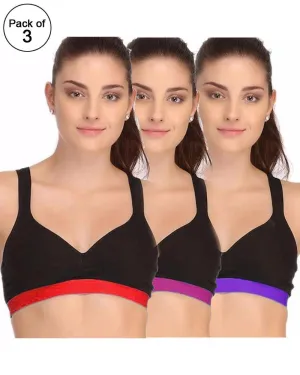 Pack of 3 - Ladies Gym Bra - Sports Bra - Black and Dark Pink Sports Bra - Padded Sports Bra - Random Colors