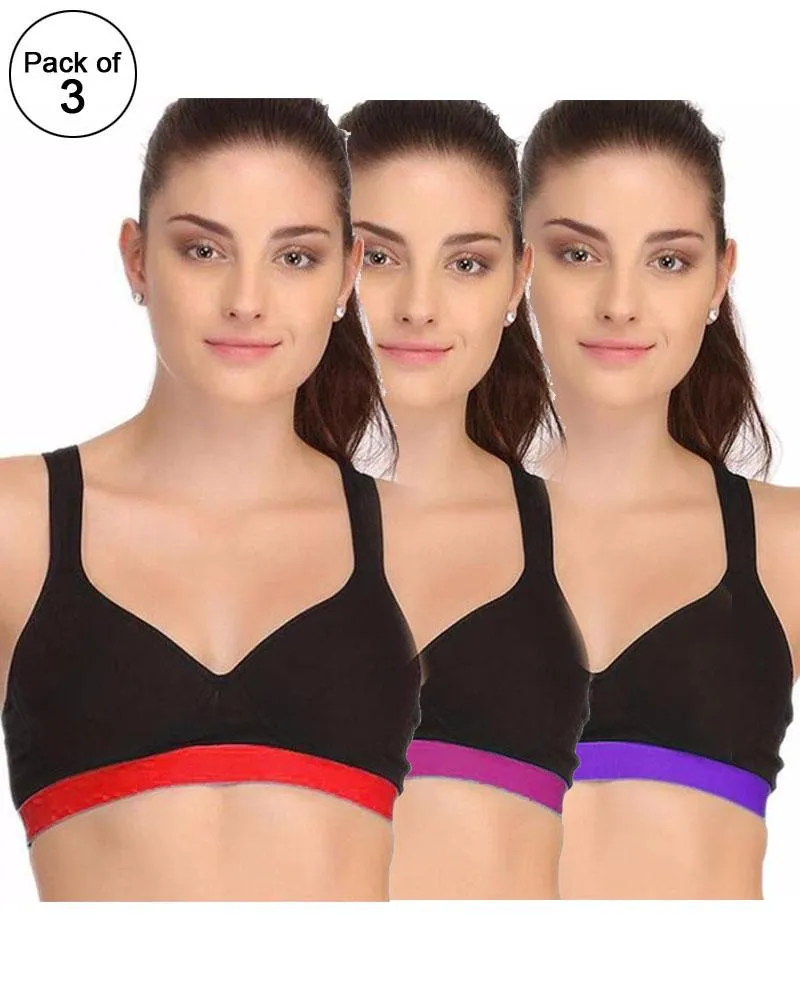 Pack of 3 - Ladies Gym Bra - Sports Bra - Black and Dark Pink Sports Bra - Padded Sports Bra - Random Colors