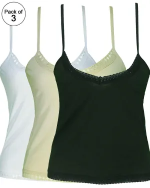 Pack of 3 Plain Cotton Camisole With Neck Lace For Women - SA-1