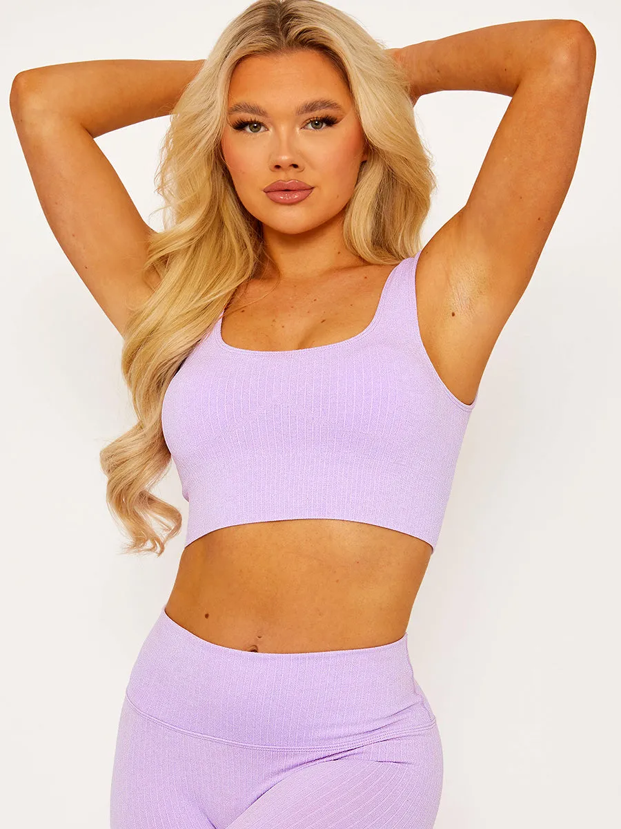 Padded Sports Bra and Legging Ribbed Activewear Set