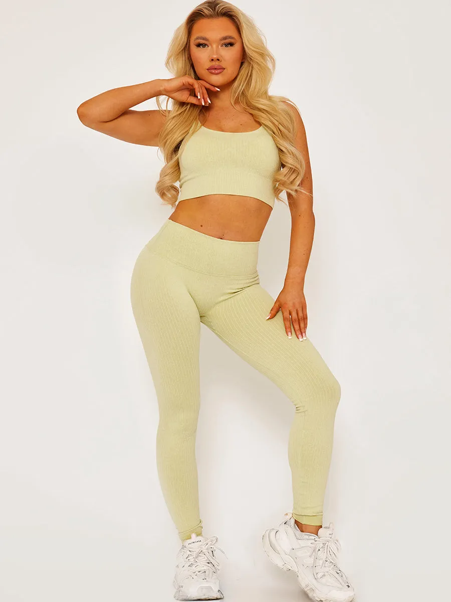 Padded Sports Bra and Legging Ribbed Activewear Set