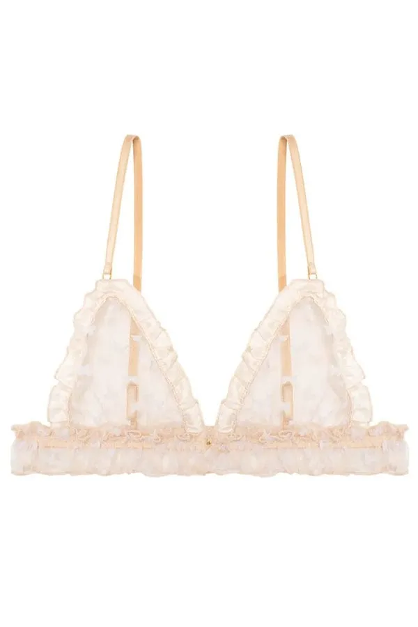 Papillon Ruffled Bra with Silk - Cream