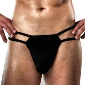 Passion Wet Look Black Thong with Double Straps for Men