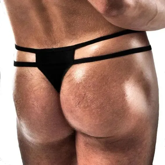 Passion Wet Look Black Thong with Double Straps for Men