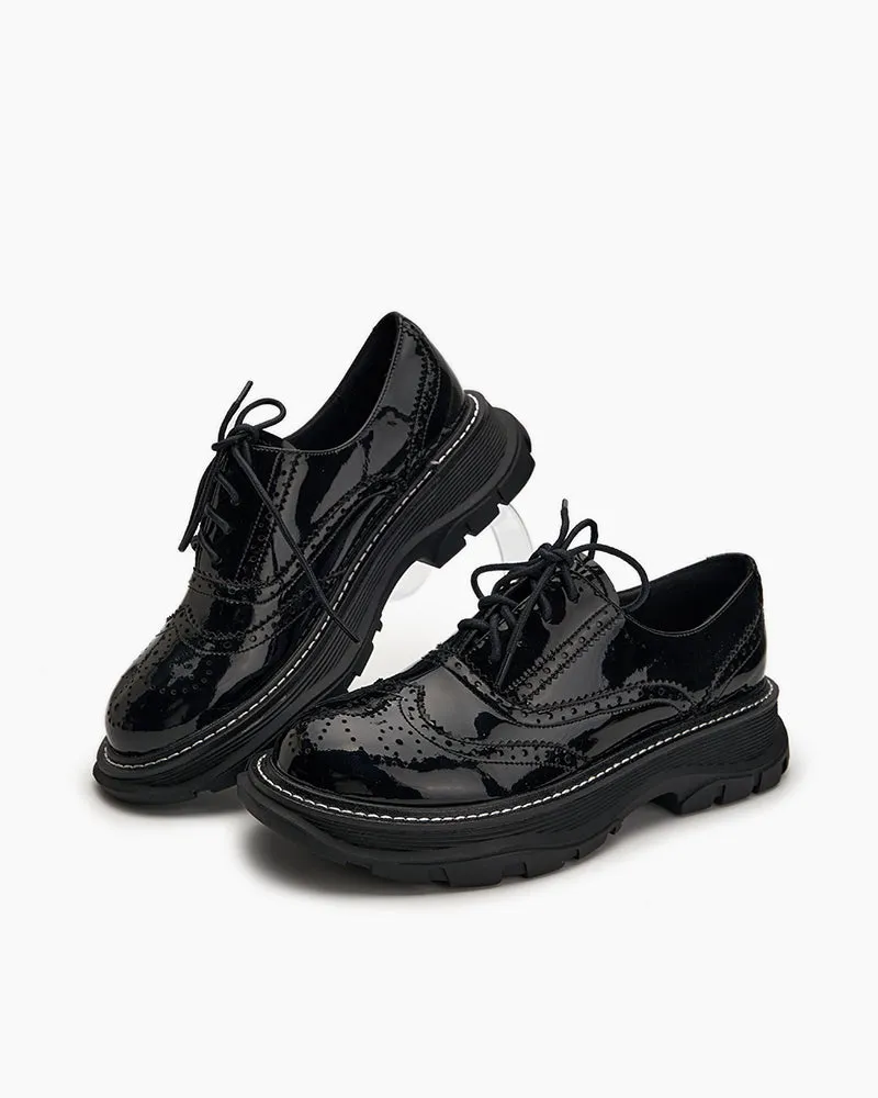 Patent Leather Carved Platform Loafers