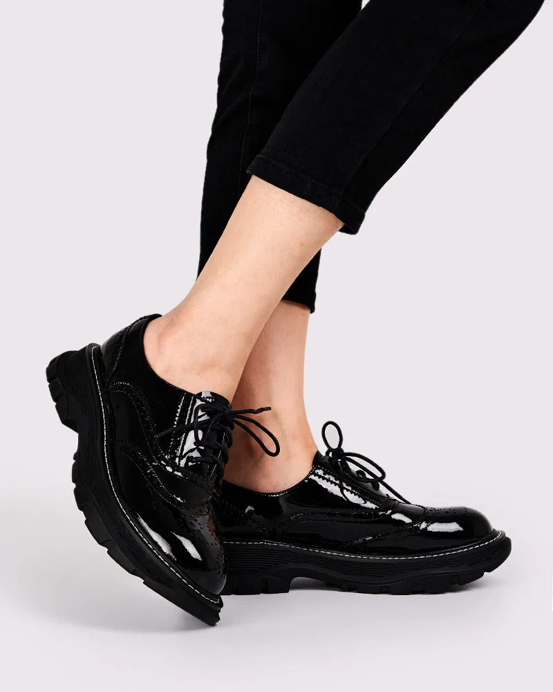 Patent Leather Carved Platform Loafers
