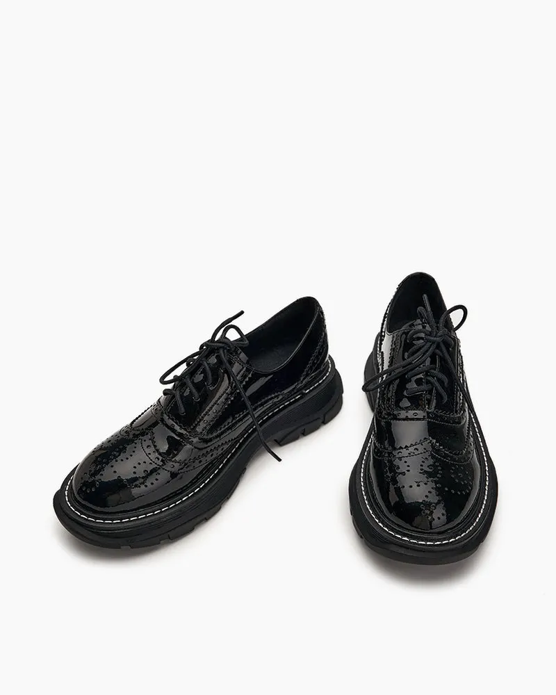 Patent Leather Carved Platform Loafers