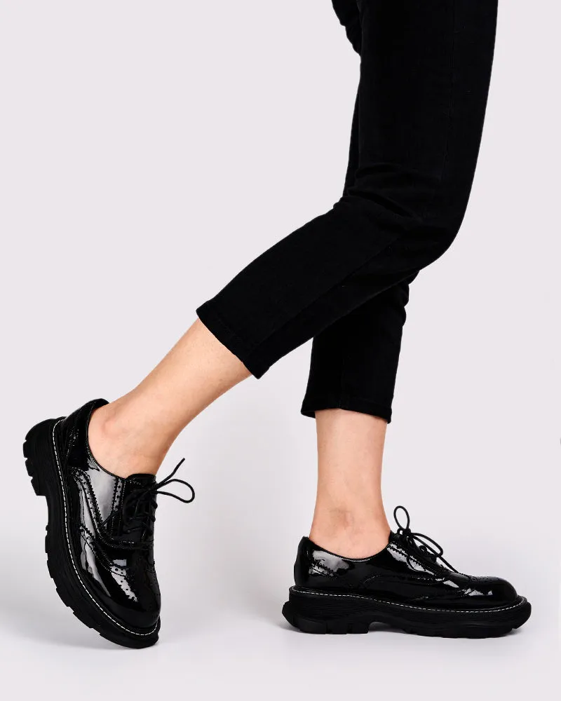 Patent Leather Carved Platform Loafers