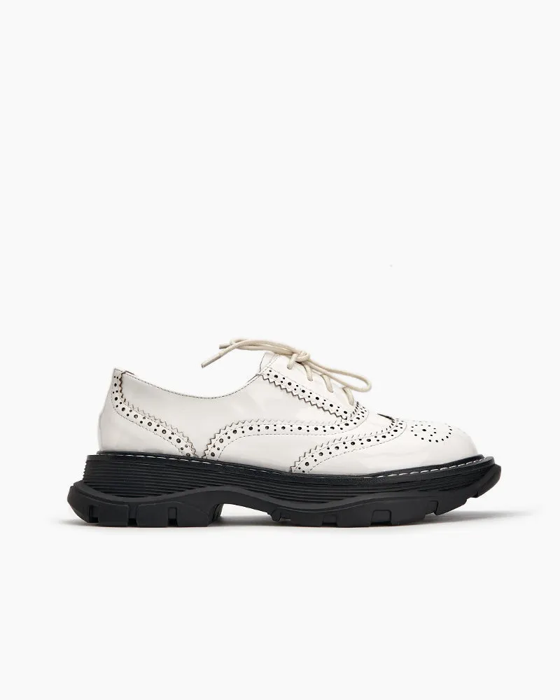 Patent Leather Carved Platform Loafers
