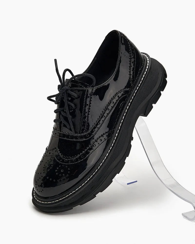 Patent Leather Carved Platform Loafers