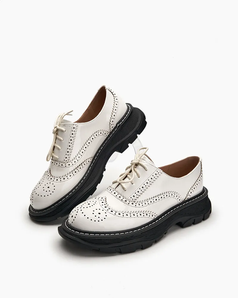 Patent Leather Carved Platform Loafers