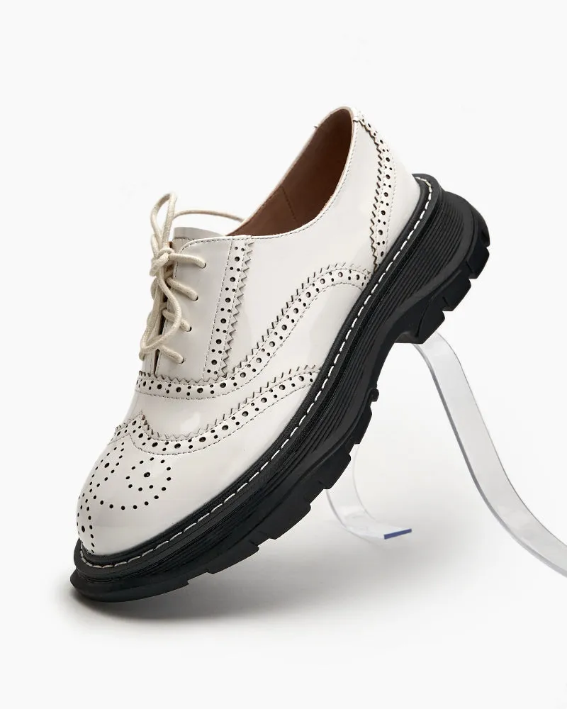 Patent Leather Carved Platform Loafers