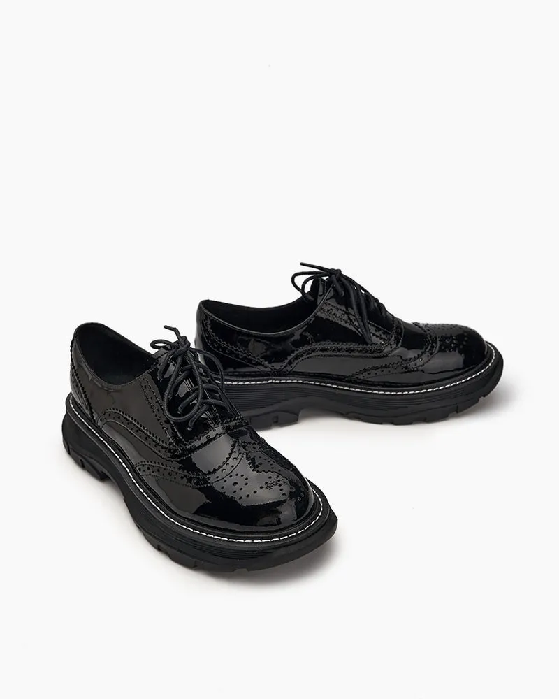 Patent Leather Carved Platform Loafers