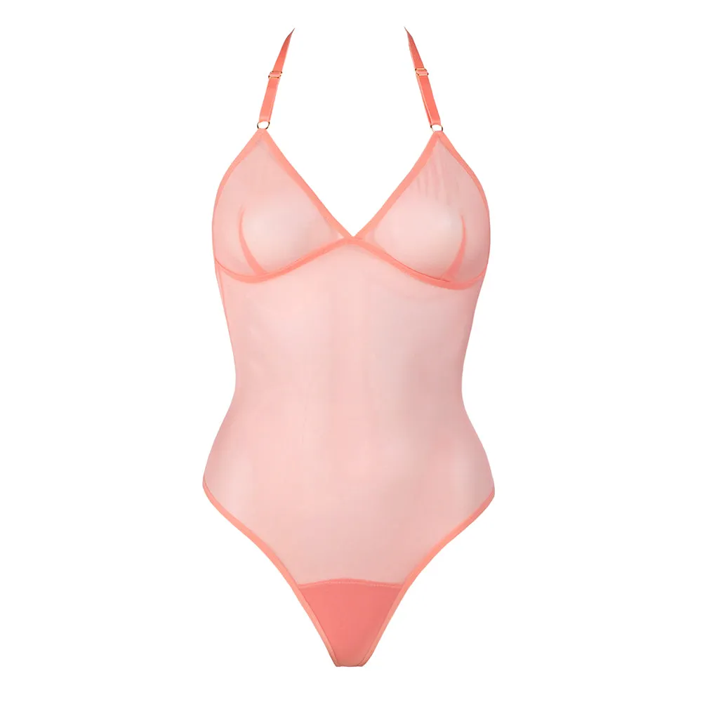 Peach Mesh Thong Bodysuit