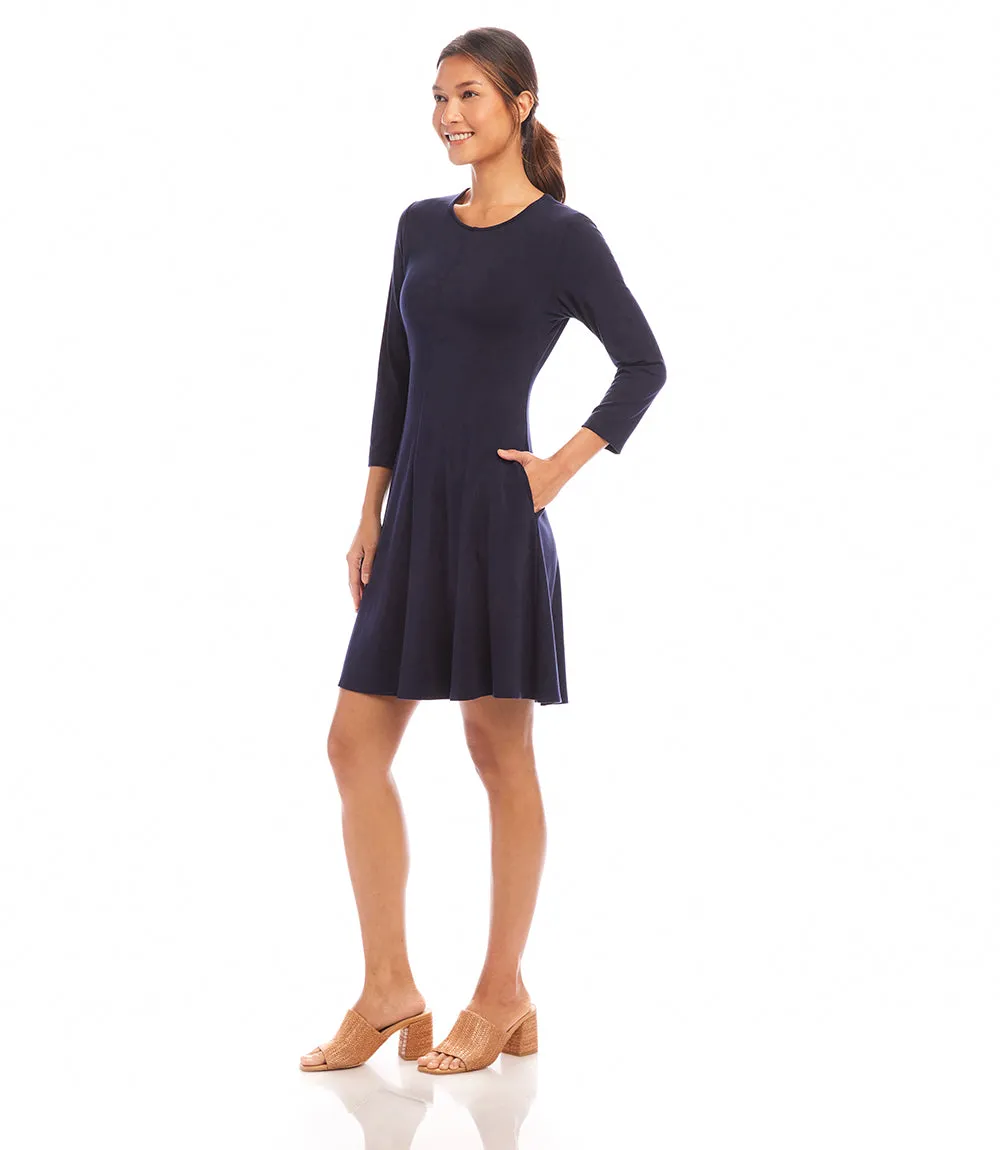 Petite Size 3/4 Sleeve Fit & Flare Dress