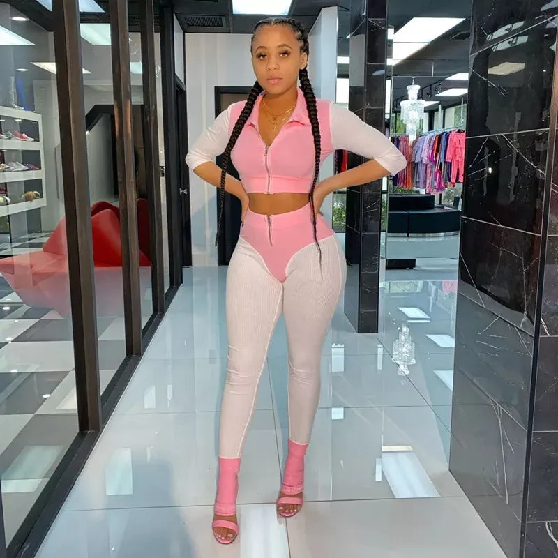 Pink & White Tracksuit Set