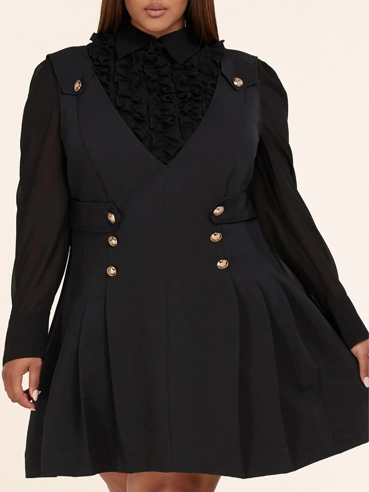 PLUS SIZE LONG SLEEVE RUFFLE TOP & MINI DRESS 2PC SET