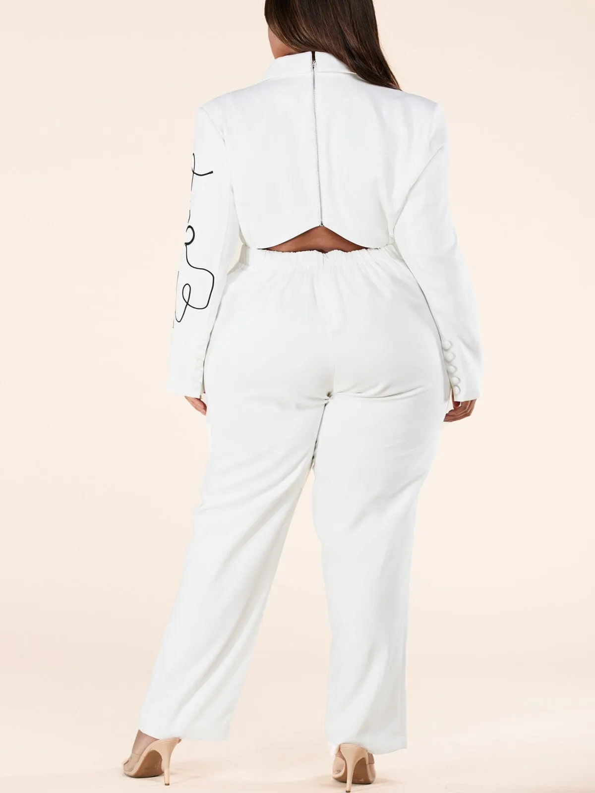 PLUS SIZE LONG SLEEVE V-NECK BACK CUT OUT JUMPSUIT