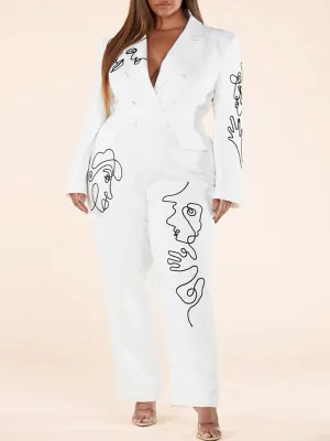 PLUS SIZE LONG SLEEVE V-NECK BACK CUT OUT JUMPSUIT