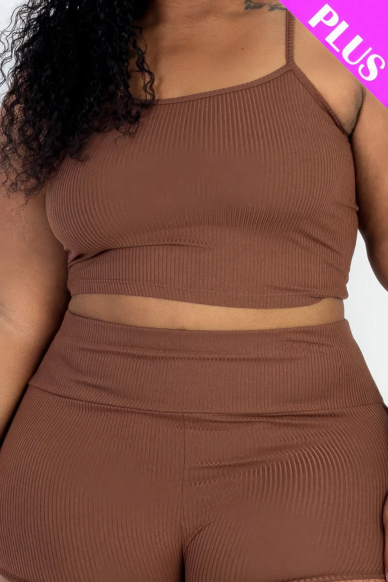 Plus Size Ribbed Cami Crop Top Set