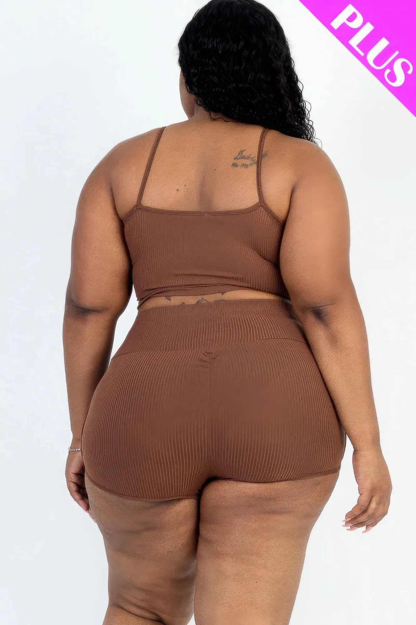 Plus Size Ribbed Cami Crop Top Set