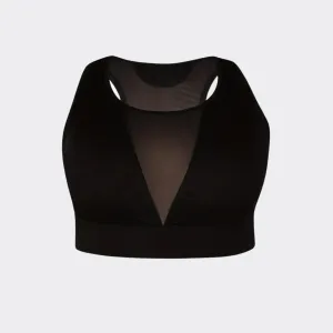 Plus Size Stretchy Activewear Sports Bra with Contrast Mesh