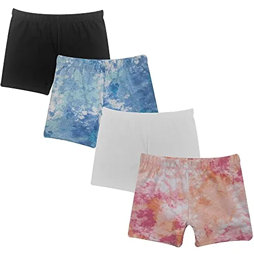 Popular Girls Cotton Undershorts for Dresses, 4 Pack - Solid & Tie Dye Under Dress Shorts, Cartwheel Sports Undershorts