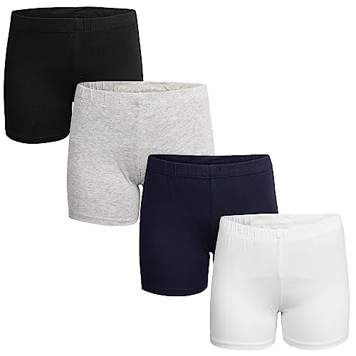 Popular Girls Cotton Undershorts for Dresses, 4 Pack - Solid & Tie Dye Under Dress Shorts, Cartwheel Sports Undershorts