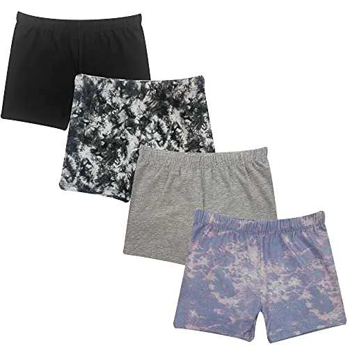 Popular Girls Cotton Undershorts for Dresses, 4 Pack - Solid & Tie Dye Under Dress Shorts, Cartwheel Sports Undershorts