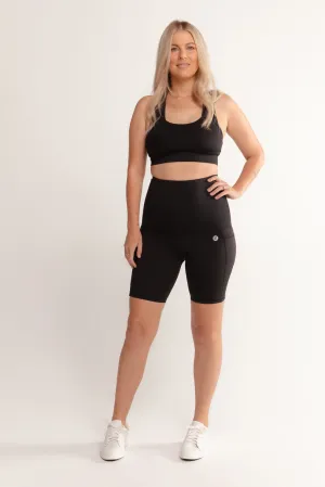 Postpartum Recovery Bike Short with Pockets - Black