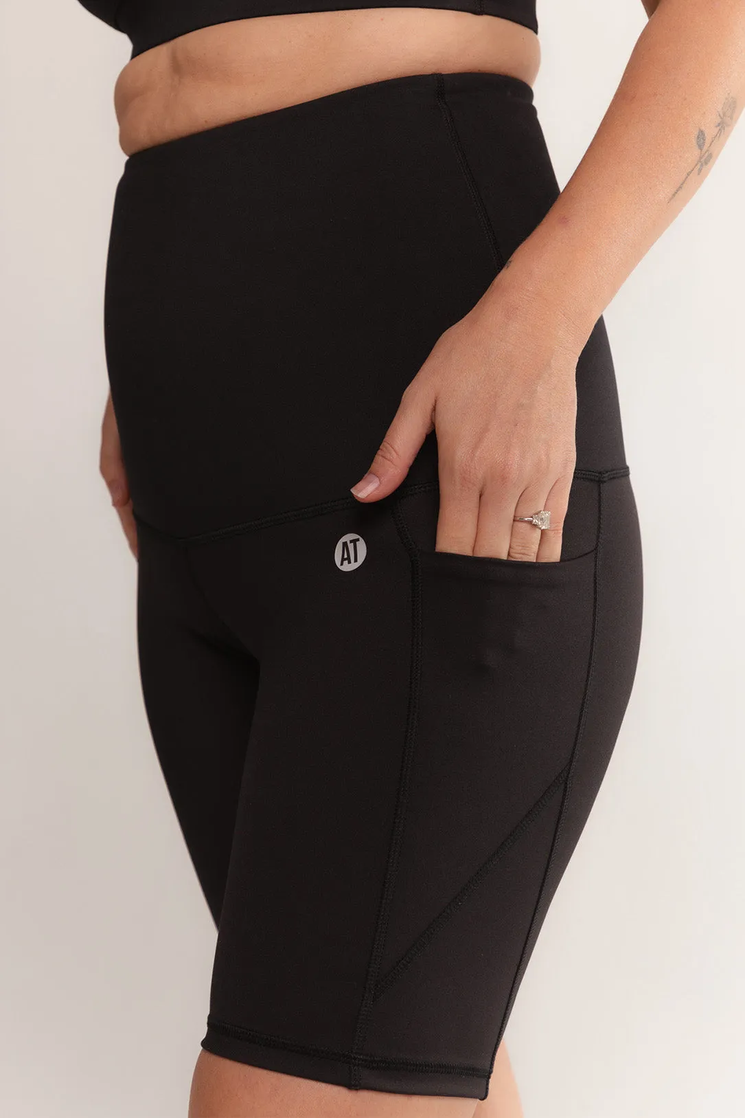 Postpartum Recovery Bike Short with Pockets - Black