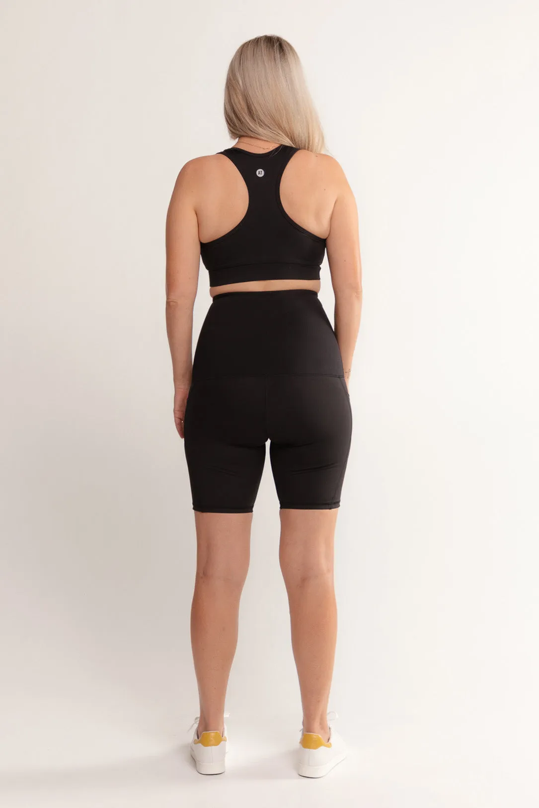 Postpartum Recovery Bike Short with Pockets - Black