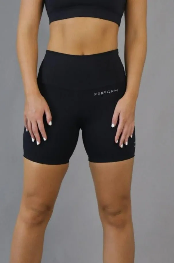 (Pre-Order) Perform High Waist Mid Shorts - Black