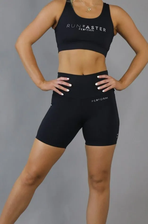 (Pre-Order) Perform High Waist Mid Shorts - Black