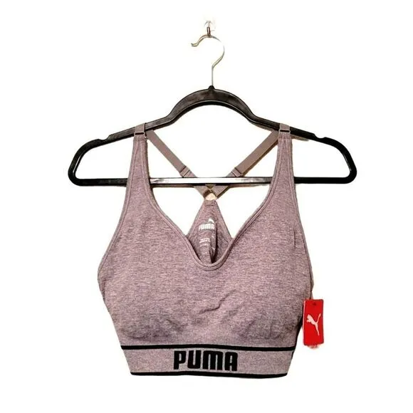 Puma Womens Sports Bra Grey Xl  Plus Size Racerback Padded Logo New