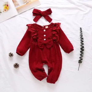 Pure Cotton Long Flare Sleeve Jumpsuit with Headband Set 6M-18M