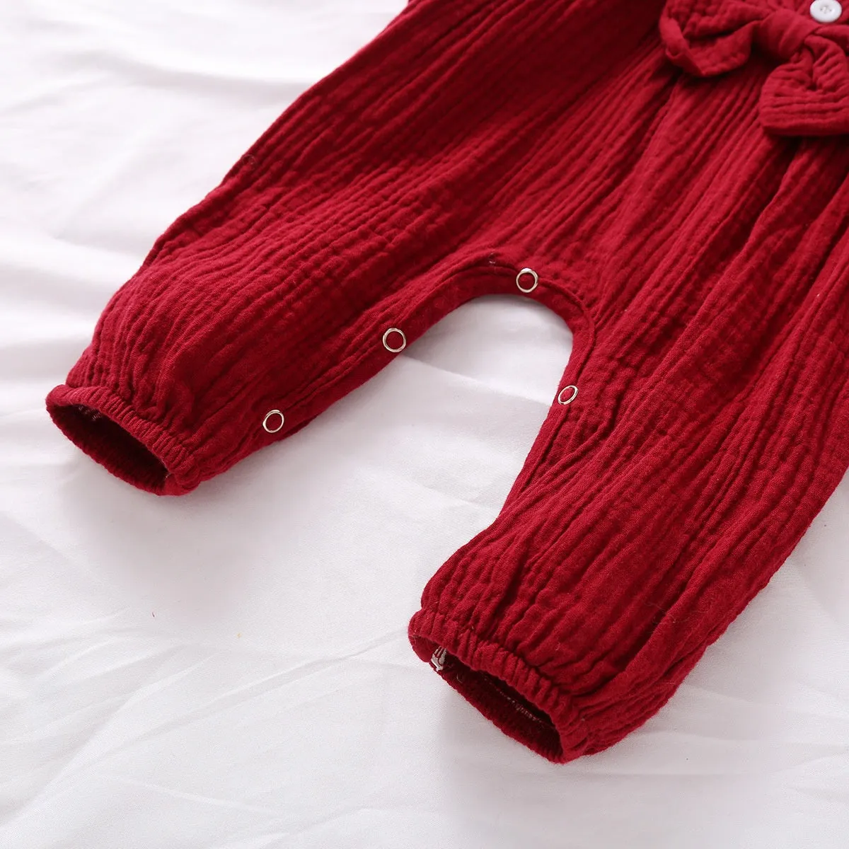 Pure Cotton Long Flare Sleeve Jumpsuit with Headband Set 6M-18M