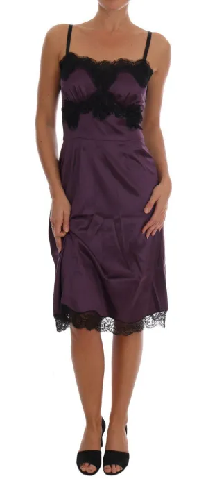 Purple Silk Stretch Black Lace Lingerie Dress