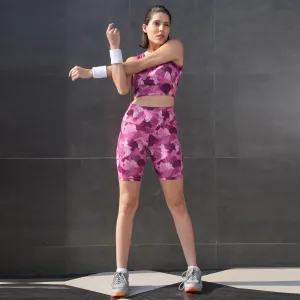 Quick-Dry Printed Sleeveless Crop Top & Shorts Set