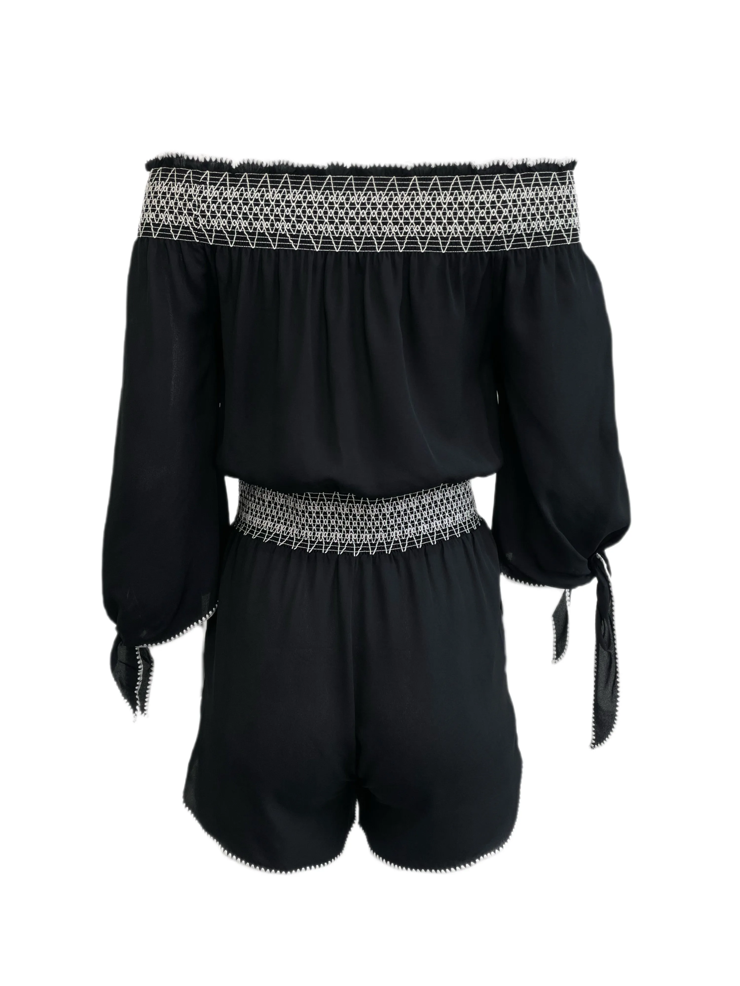 RACHEL ZOE Black Ebmroidere Off Shoulders Smoked Romper #104 S NWOT